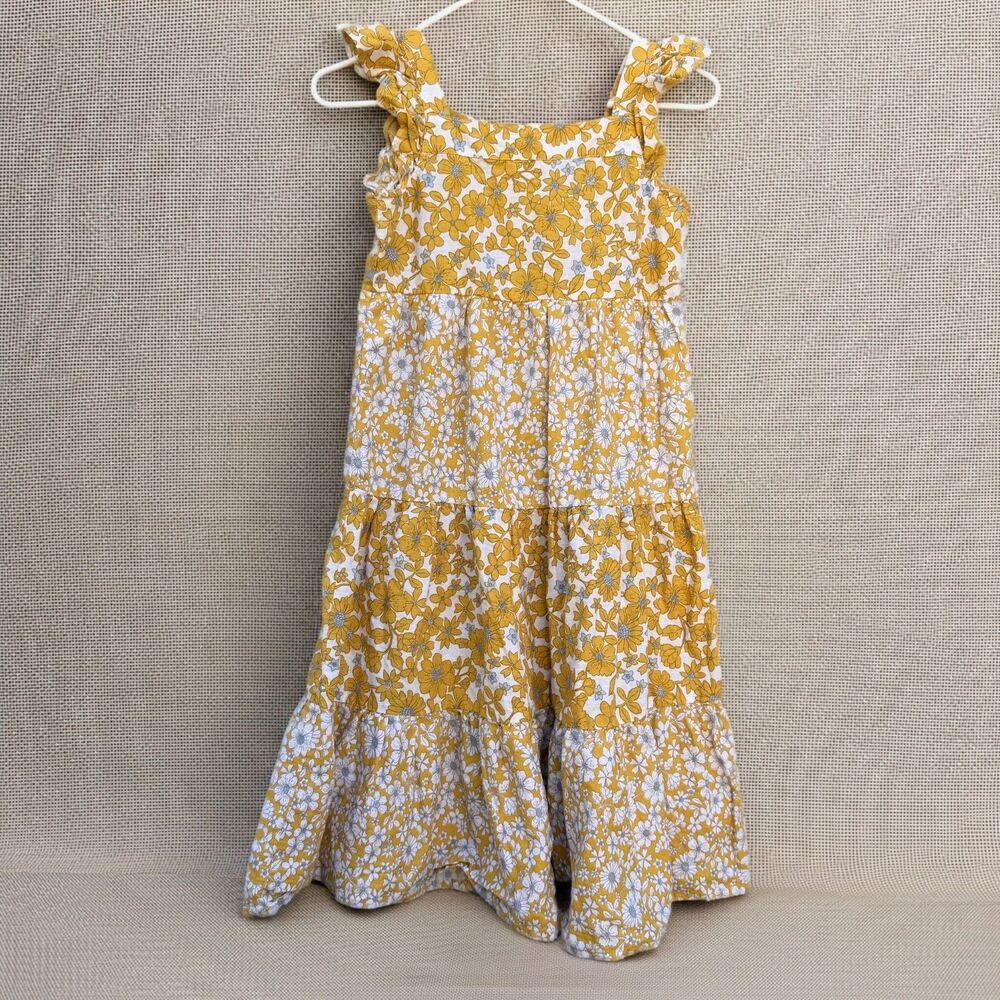 Carter's Kid 12 Floral Tiered Sundress Girl Yellow Linen Blend Ruffle Summer Top